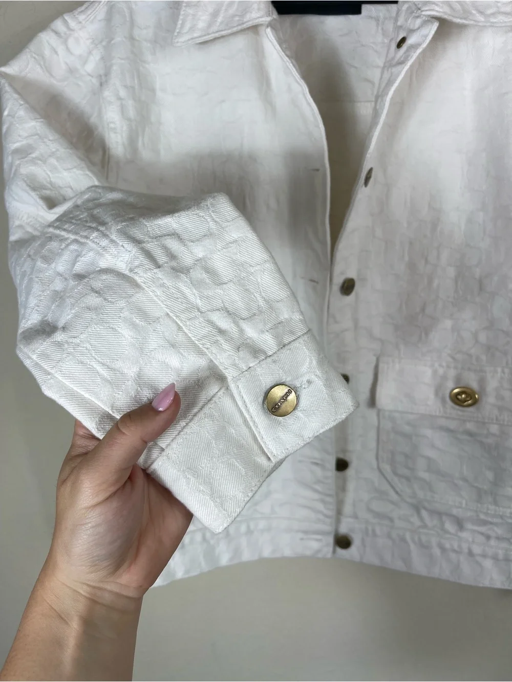 Coach Signature Denim Jacket White Gold Size XS